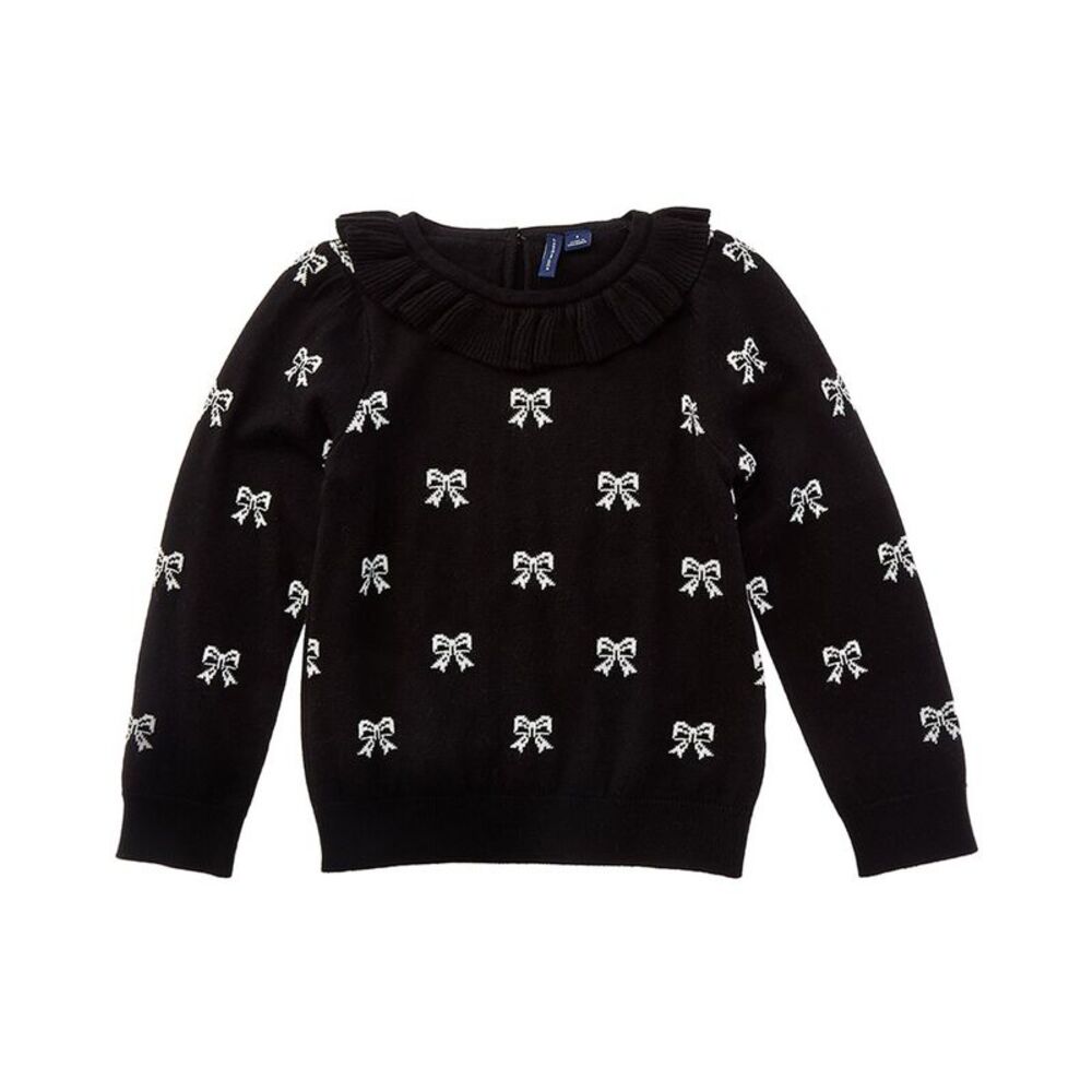 Janie And Jack Girls  Bow Puff Sleeve Sweater, Black